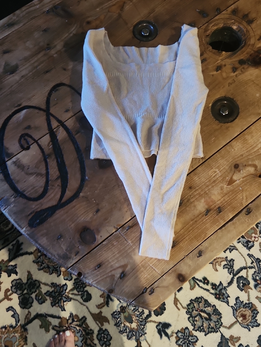 Light Beige Ribbed Long Sleeve Crop Top